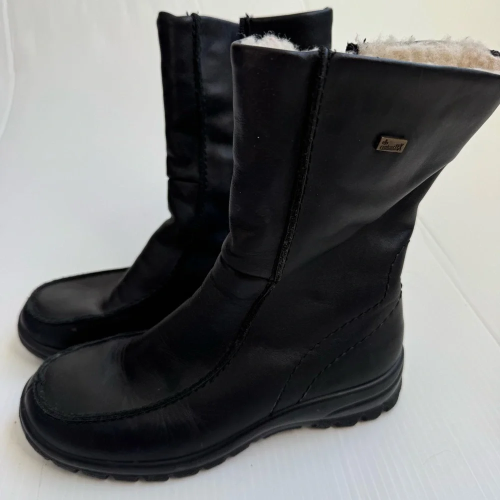 Rieker fur lined leather Womens Black Winter Boots size 37 / 6-6.5 US